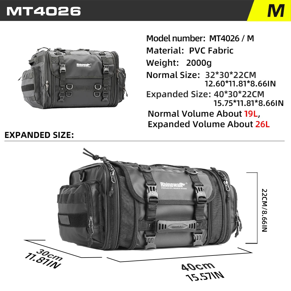 Rhinowalk Motorcycle Travel Luggage Bag Waterproof 19L-80L Expandable Big Capacity Motor Tail/Trunk/Rack Bag For Most motorcycle