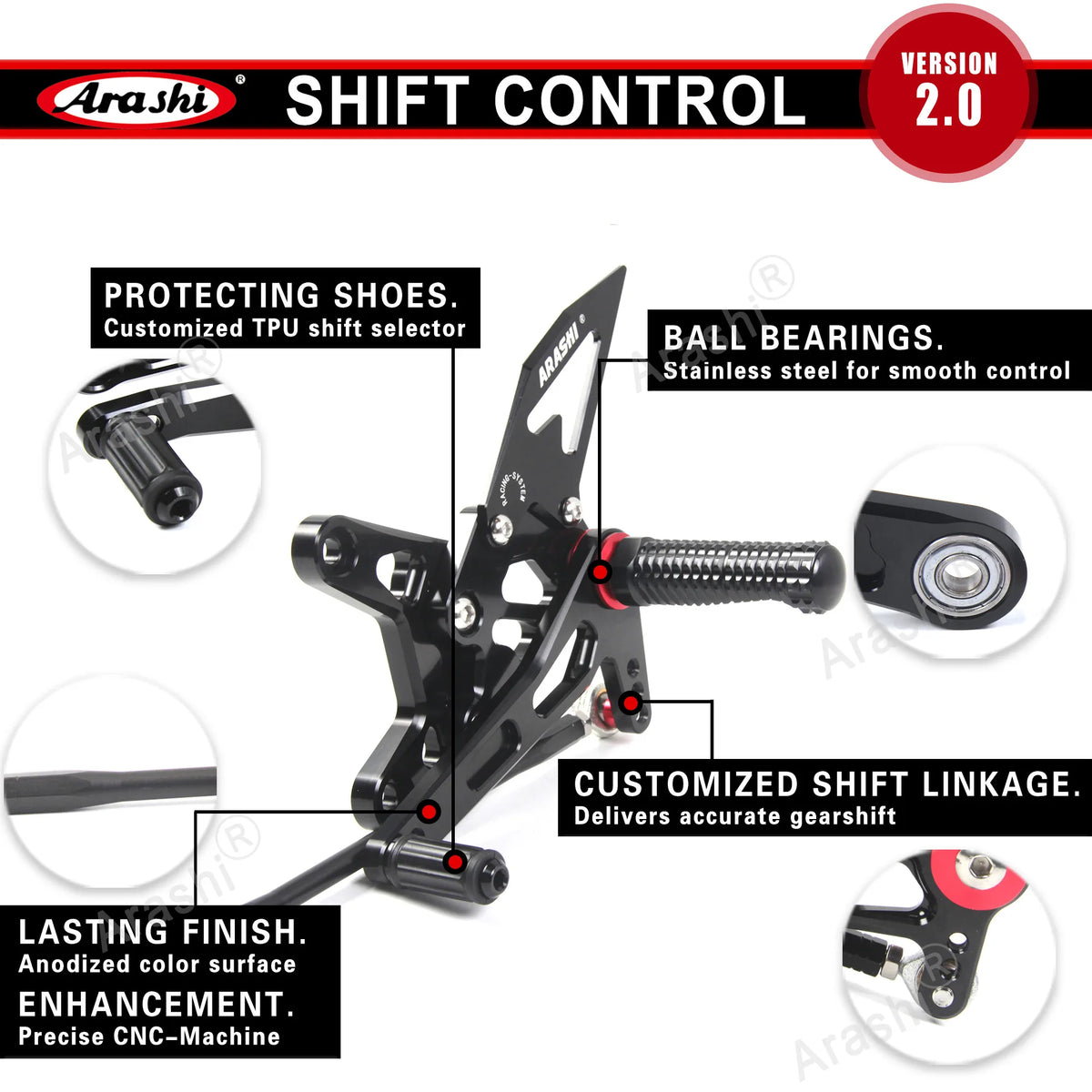 Arashi CNC Adjustable Footrests For Yamaha YZF R3 R25