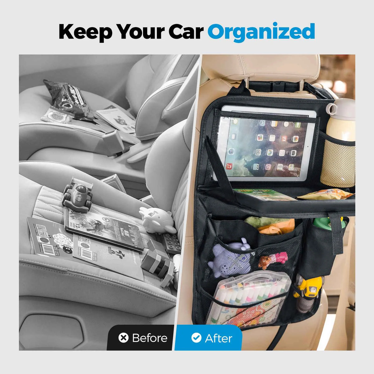 2X Car Seat Back Organizer Auto Back Seat Storage Bag with Foldable Table Tray Tablet Holder Tissue Box Car Accessories