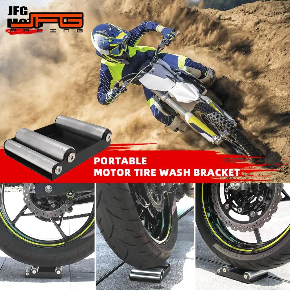 Motorcycle Tire Cleaning Stand Tire Wash Bracket Portable Chain Clean Durable Roller Ramp Lift Universal For KTM Kawasaki Suzuki