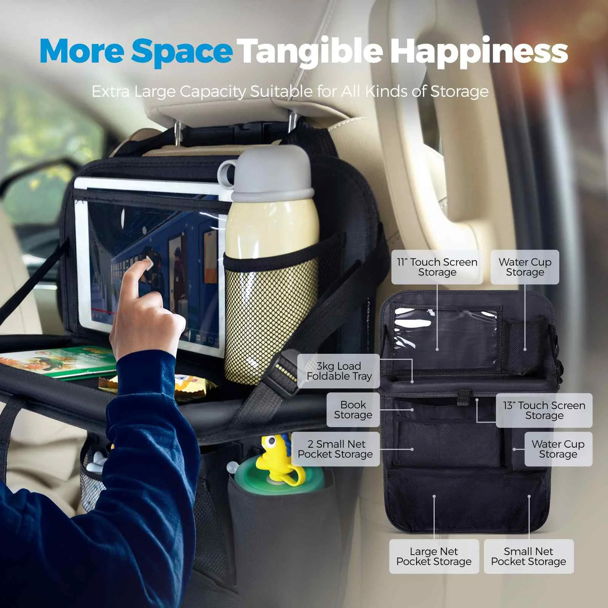 2X Car Seat Back Organizer Auto Back Seat Storage Bag with Foldable Table Tray Tablet Holder Tissue Box Car Accessories