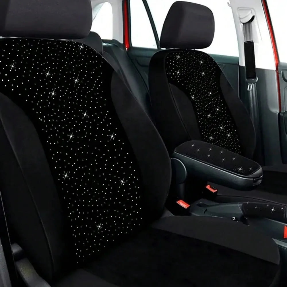 Complete Set of Five Shiny Car Seat Covers, Featuring Artificial Diamond Leather Designed for Women, Suitable for All Four Seasons, Enhancing The Interior of Ladies' Vehicles