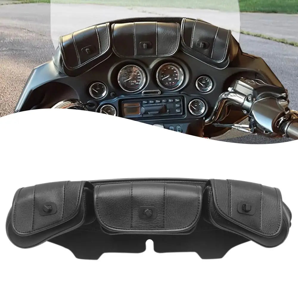 Brand New Three Pocket Design Fairing Pouch Windshield Bag For Harley 1996-2013 Electra Street Glide Touring Bike Vinyl Black