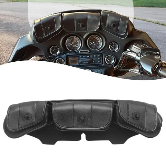 Brand New Three Pocket Design Fairing Pouch Windshield Bag For Harley 1996-2013 Electra Street Glide Touring Bike Vinyl Black