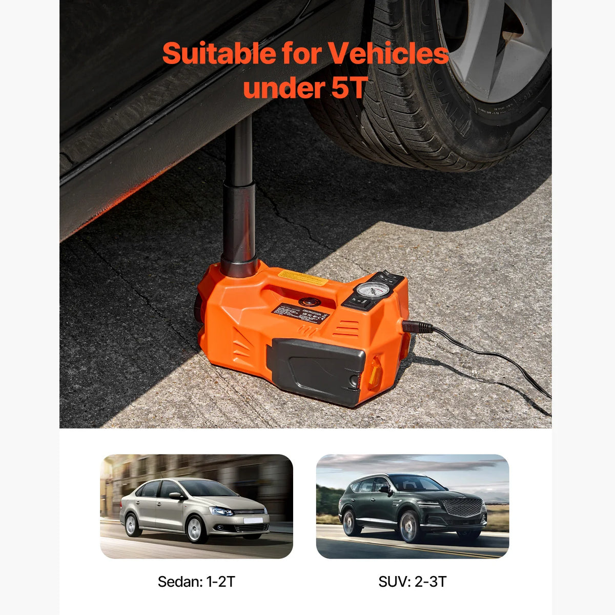 SucceBuy Electric Car Jack 5T Electric Scissor Jack with Built-In Inflator 12V Tire Changer with  LED Light for Sedan SUV Truck