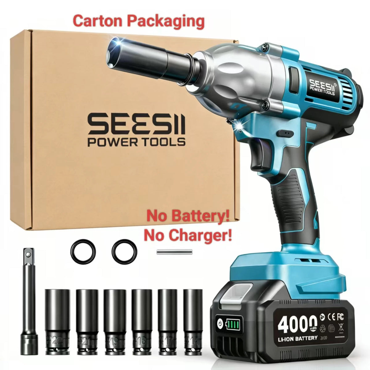 Seesii High Torque Brushless Cordless Impact Wrench Kit With LED Light