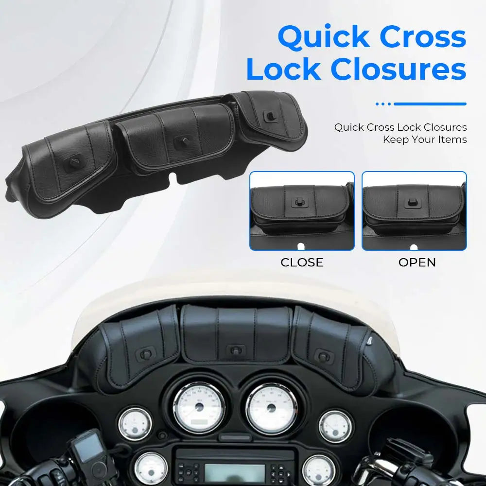 Brand New Three Pocket Design Fairing Pouch Windshield Bag For Harley 1996-2013 Electra Street Glide Touring Bike Vinyl Black