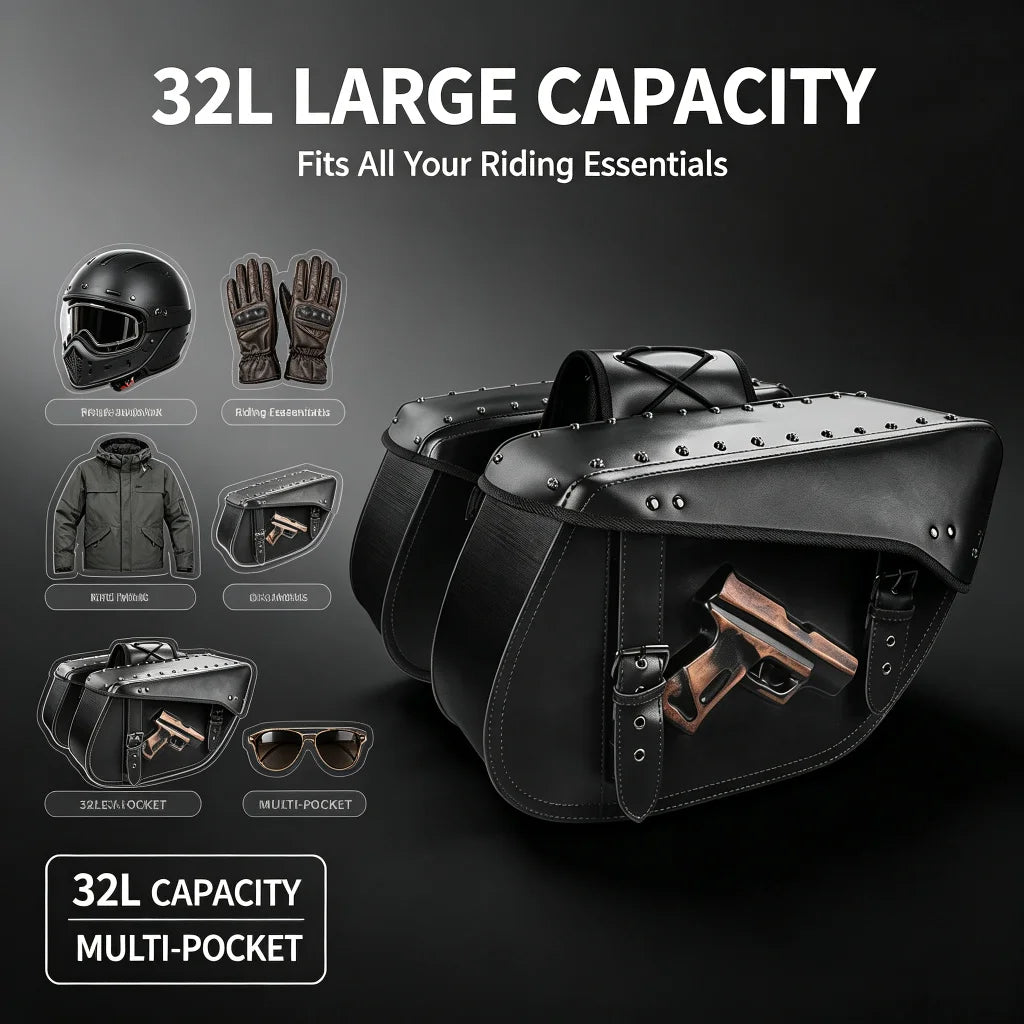 Waterproof Motorcycle Saddlebags PU Leather Side Tool Pouch Luggage Storage
