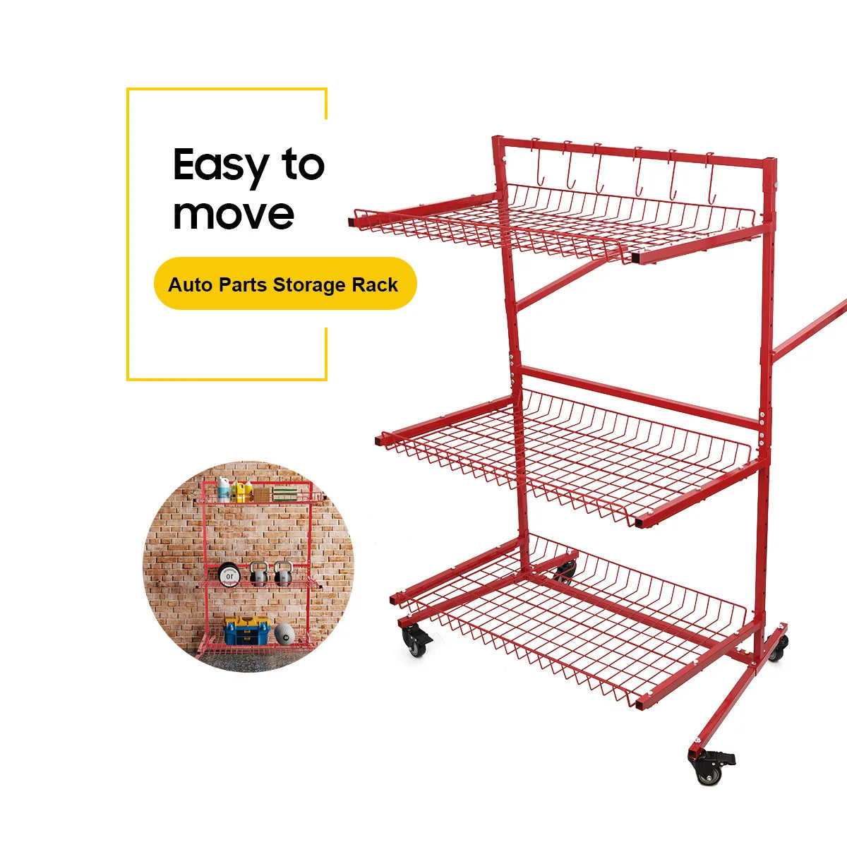 Auto Parts Storage Rack Steel Single Layer Loading 45kg Metal Shelf Bracket Movable Handcart Tool Storage Rack Car Parts Storage