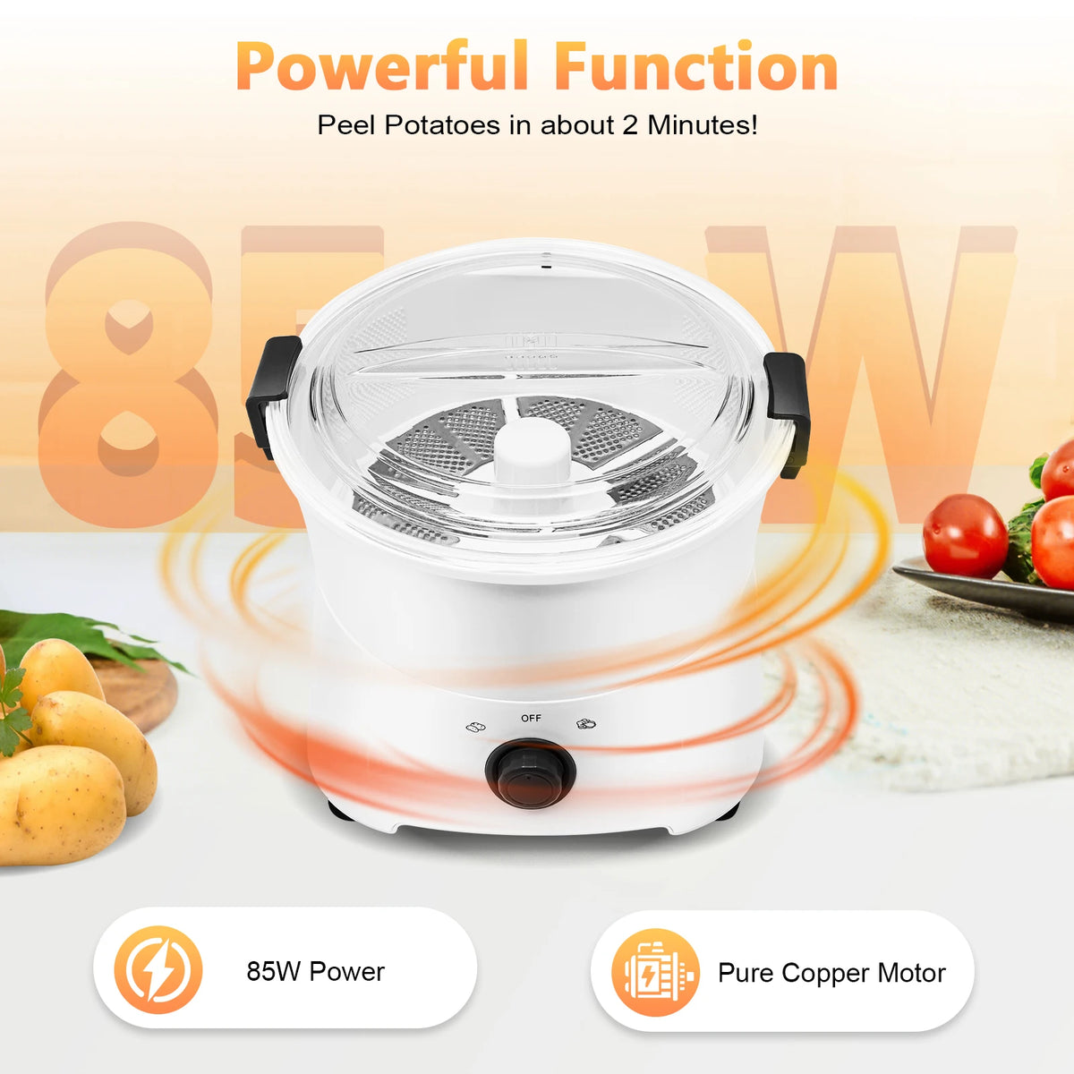 Automatic Electric Potato Peeler One Button Spinner 85W Kitchen Appliance
