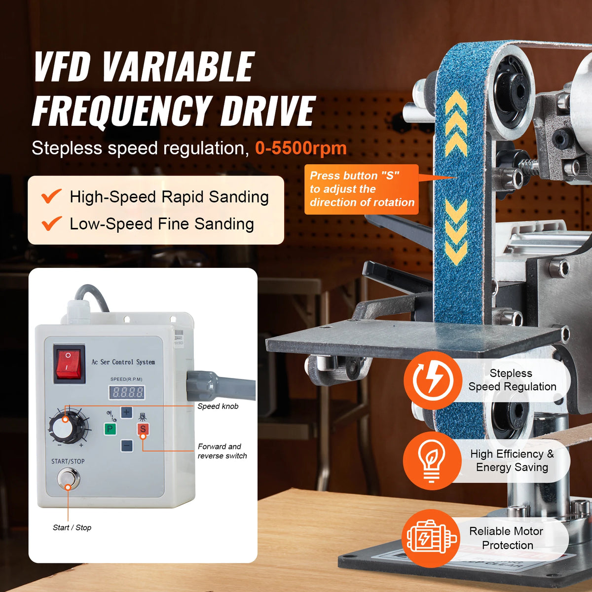 SucceBuy Variable Speed Belt Grinder Sander For Metalworking