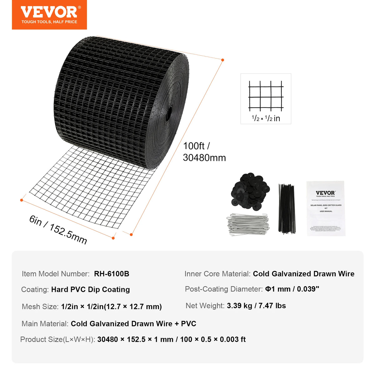 SucceBuy Solar Panel Bird Guard Critter Guard Roll Kit  Stainless Steel Fasteners Solar Panel Rustproof PVC Coating WireRollMesh
