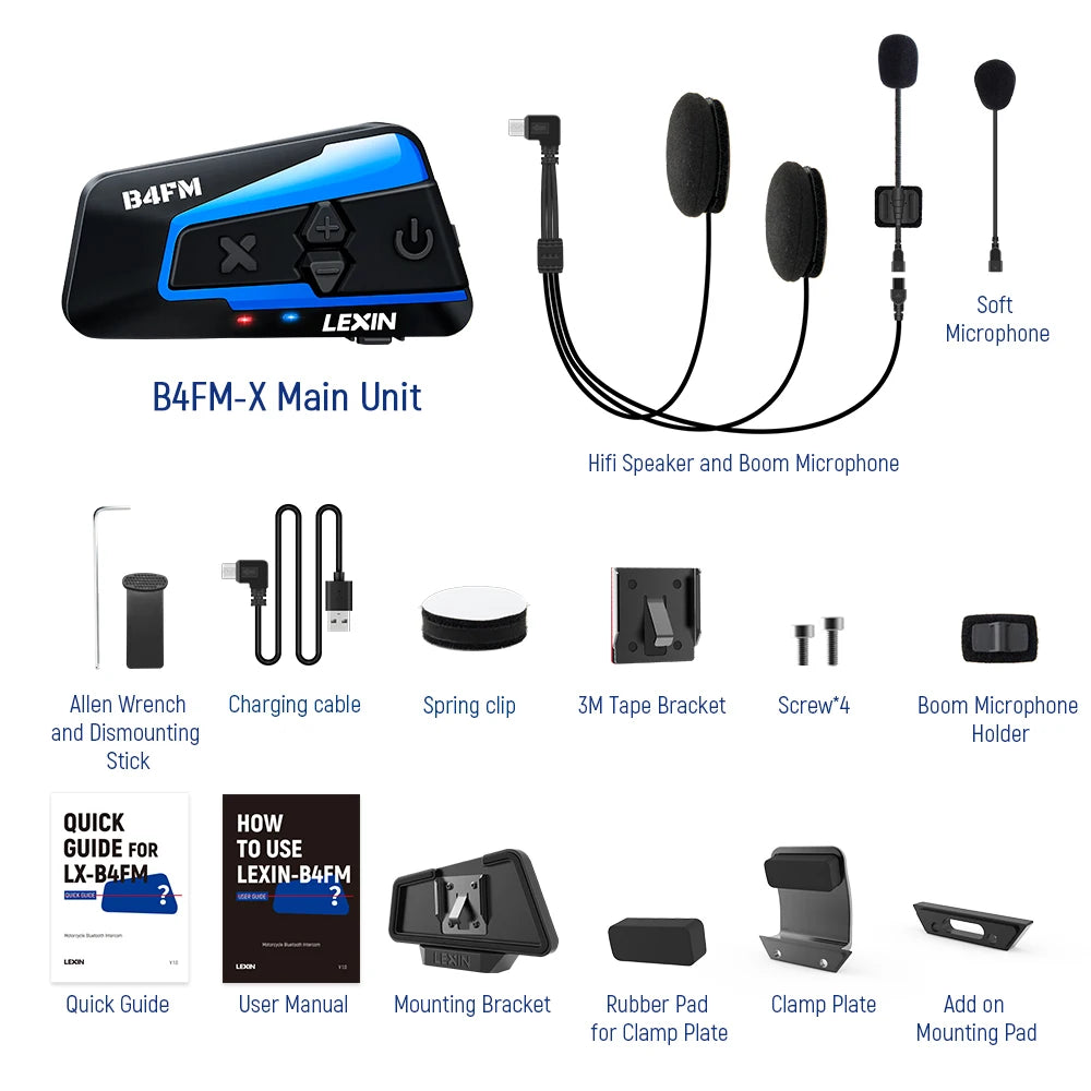 Lexin B4FM-X Bluetooth Motorcycle Helmet Intercom Headset