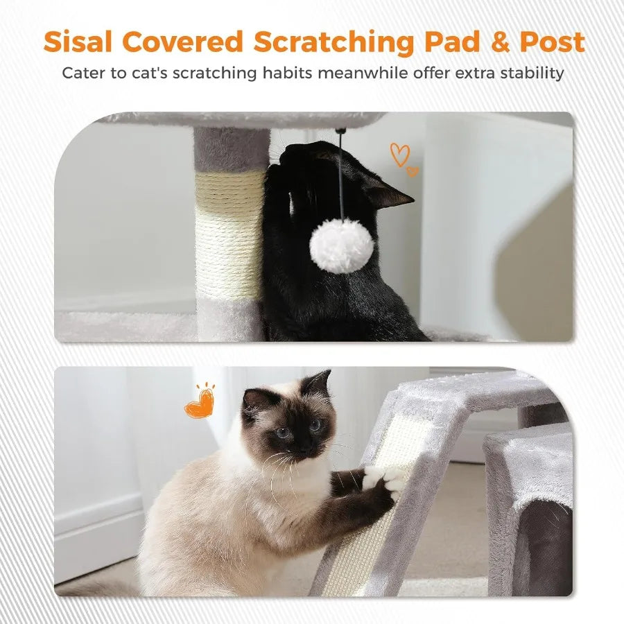 Small Cat Tree Tower For Large Adult Cats With Wide Top Perch, Private Cat Condo And Sisal Scratching Post&Pad For Indoo