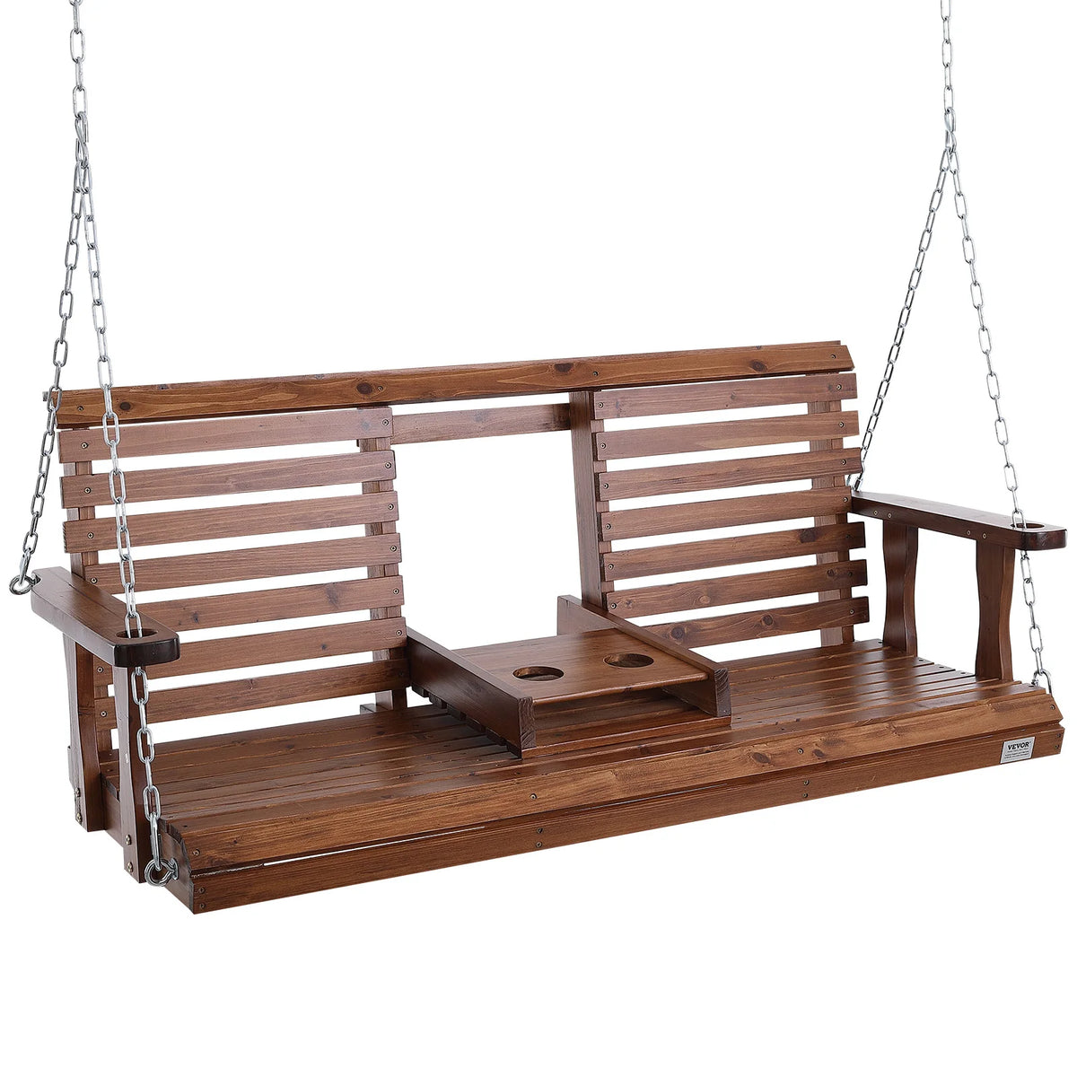 SucceBuy Wooden Porch Swing Outdoor Garden Bench With Steel Chains
