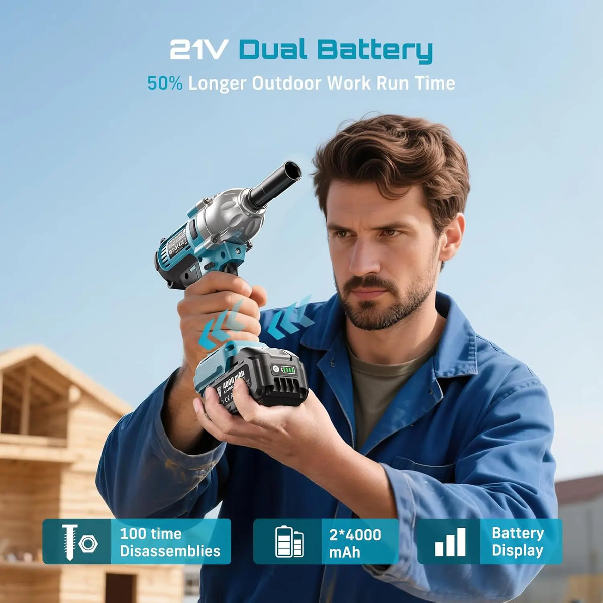Seesii High Torque Brushless Cordless Impact Wrench Kit With LED Light