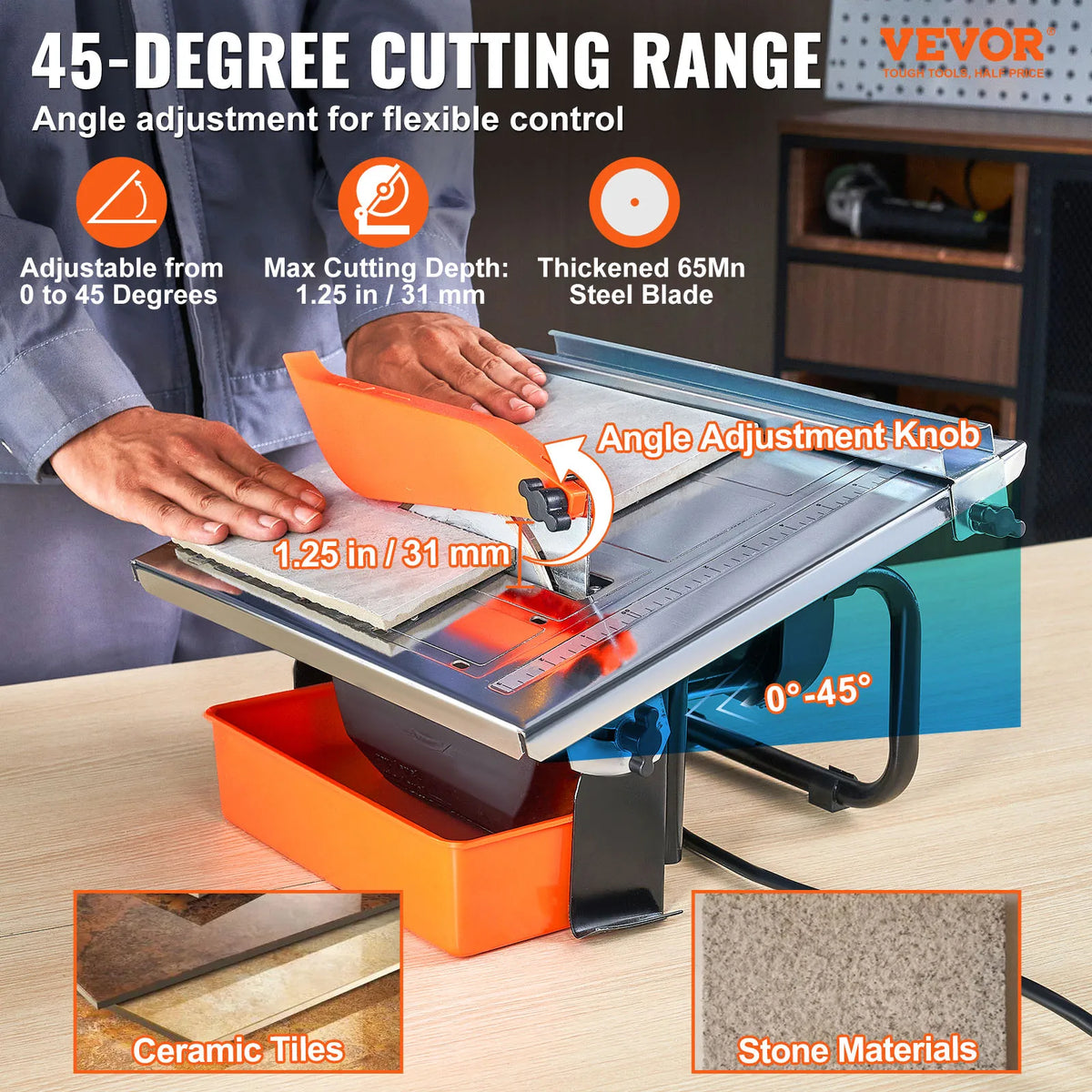 SucceBuy Wet Tile Saw With Water Reservoir Adjustable Cutting Angle