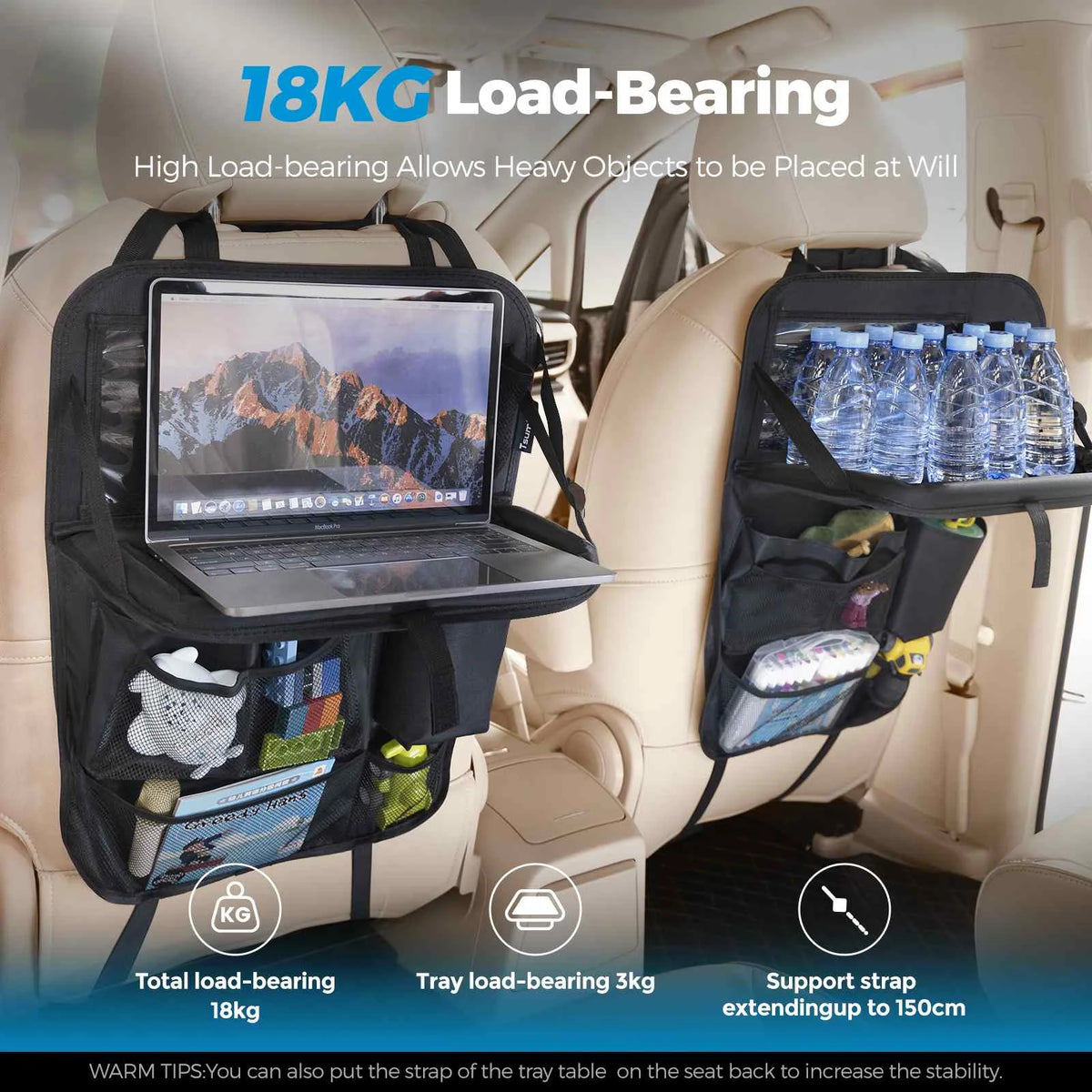 2X Car Seat Back Organizer Auto Back Seat Storage Bag with Foldable Table Tray Tablet Holder Tissue Box Car Accessories