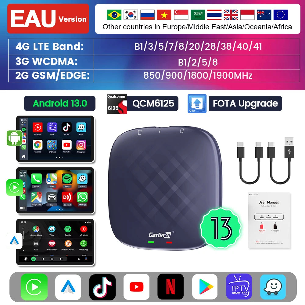 Carlinkit AI Box Wireless Android Auto CarPlay Smart TV Adapter