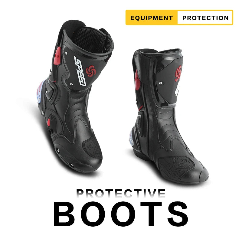 Professional Leather Motorcycle Boots With Rubber Outsole