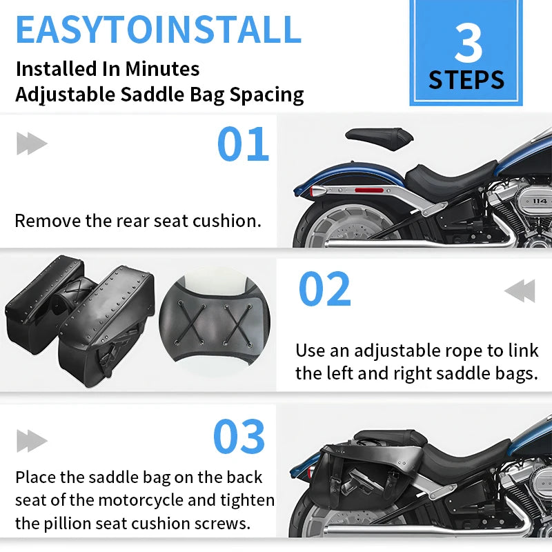 Waterproof Motorcycle Saddlebags PU Leather Side Tool Pouch Luggage Storage
