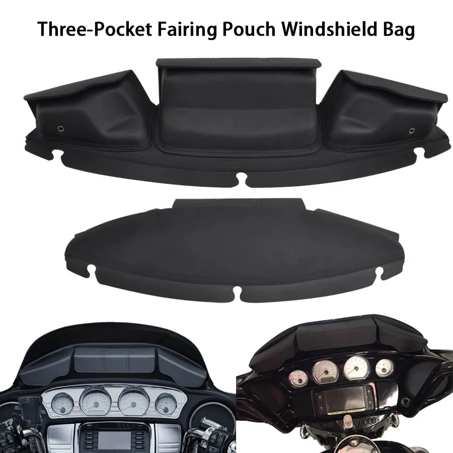 Brand New Three-Pocket Fairing Pouch Windshield Bag FitS For Harley Electra Glide Street Glide Ultra Limited Flhtcutg 2014-2018