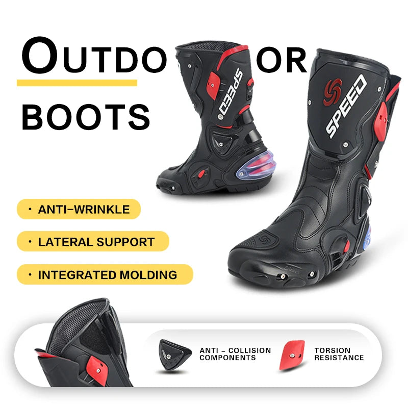 Professional Leather Motorcycle Boots With Rubber Outsole