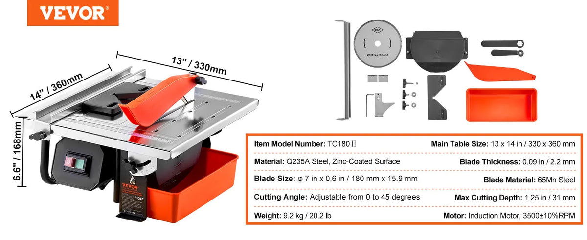 SucceBuy Wet Tile Saw With Water Reservoir Adjustable Cutting Angle