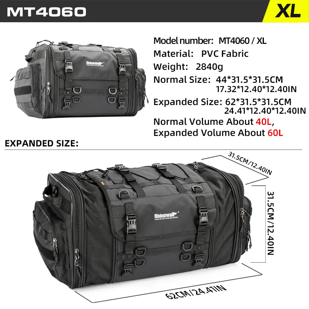 Rhinowalk Motorcycle Travel Luggage Bag Waterproof 19L-80L Expandable Big Capacity Motor Tail/Trunk/Rack Bag For Most motorcycle