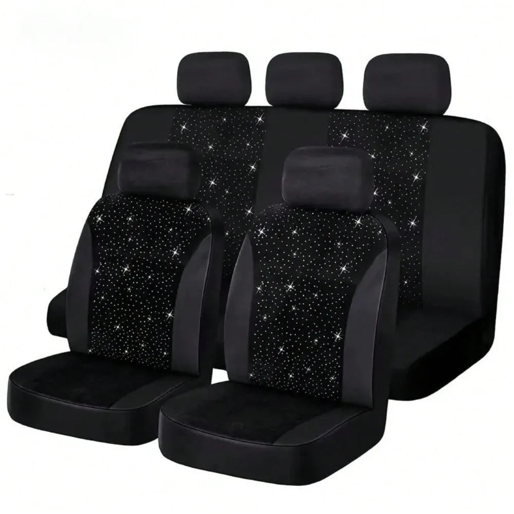 Complete Set of Five Shiny Car Seat Covers, Featuring Artificial Diamond Leather Designed for Women, Suitable for All Four Seasons, Enhancing The Interior of Ladies' Vehicles