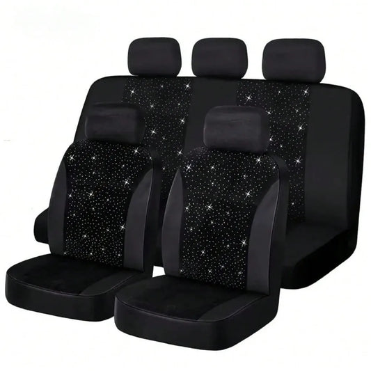 Complete Set of Five Shiny Car Seat Covers, Featuring Artificial Diamond Leather Designed for Women, Suitable for All Four Seasons, Enhancing The Interior of Ladies' Vehicles