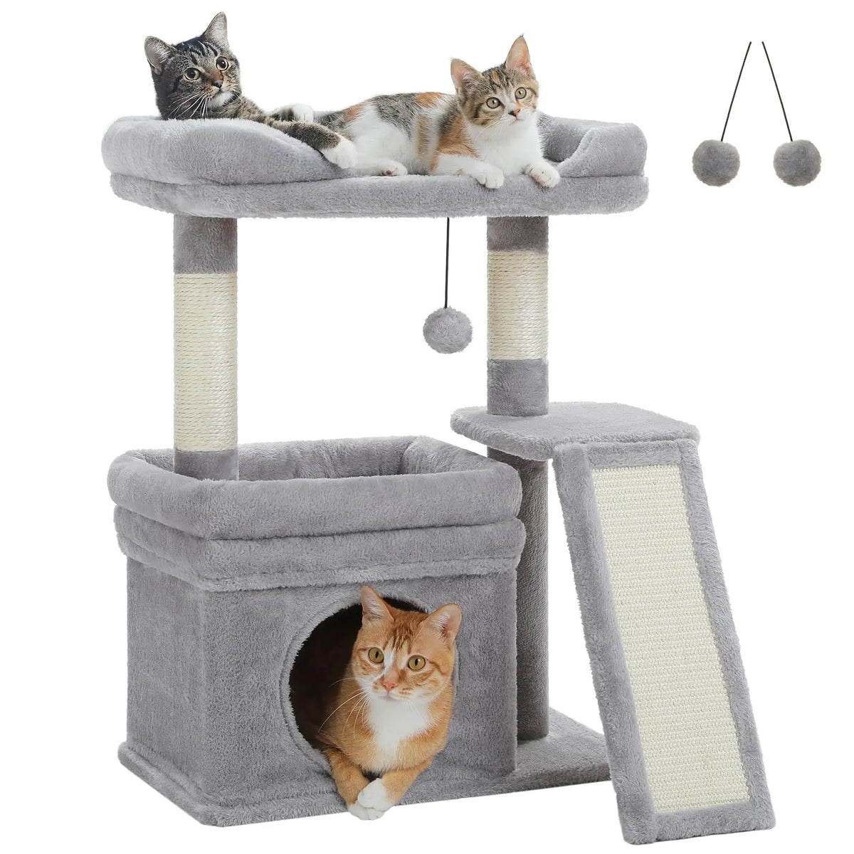 Small Cat Tree Tower For Large Adult Cats With Wide Top Perch, Private Cat Condo And Sisal Scratching Post&Pad For Indoo