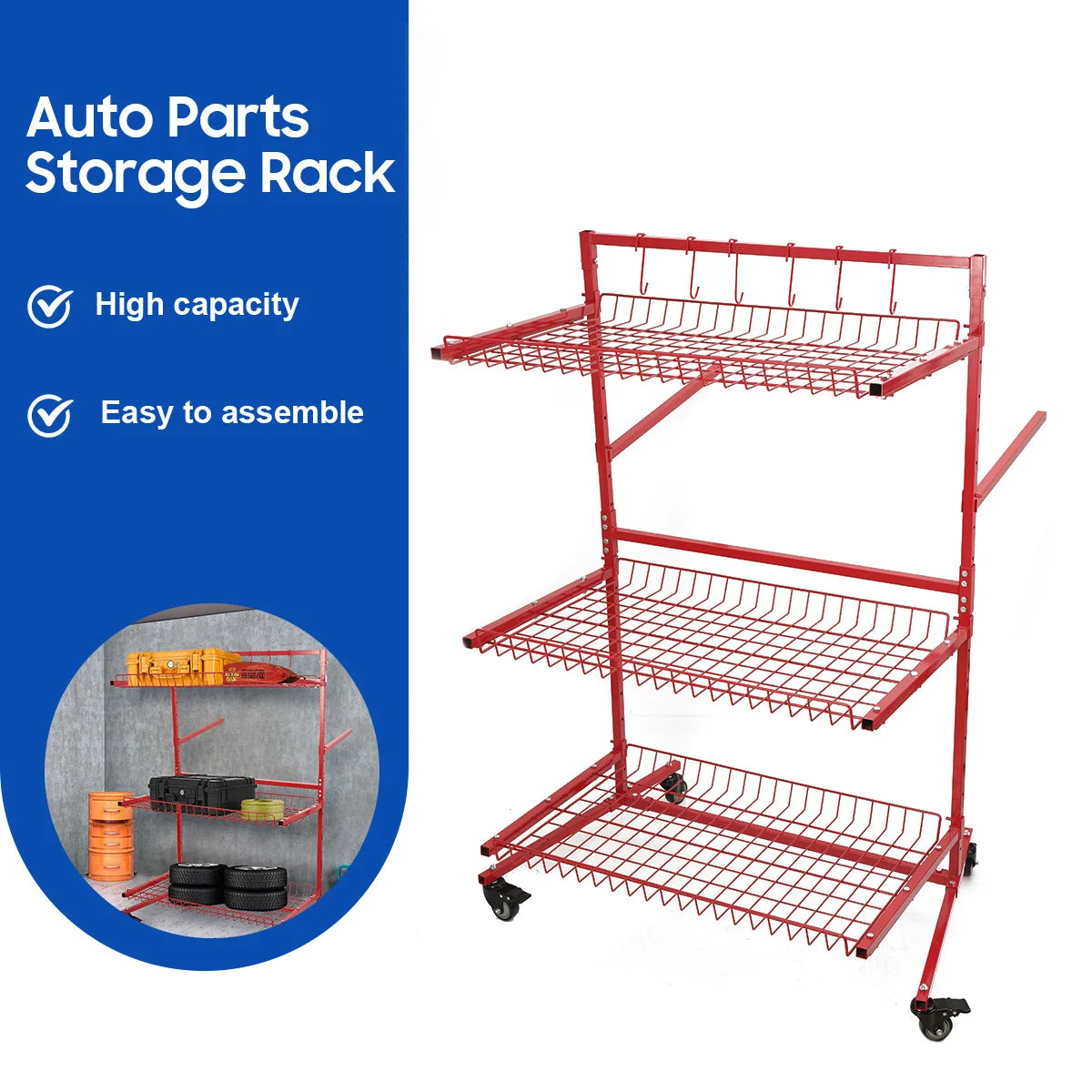 Auto Parts Storage Rack Steel Single Layer Loading 45kg Metal Shelf Bracket Movable Handcart Tool Storage Rack Car Parts Storage