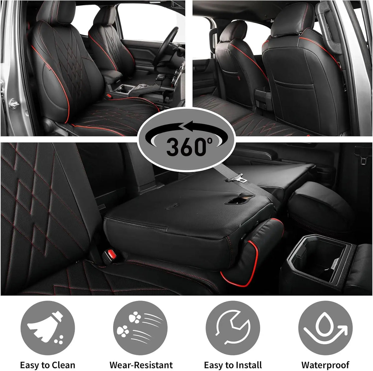 EKR Tacoma Car Seat Covers Custom Fit for Toyota Tacoma (Petrol) 2024 2025 2026 DoubleCab/CrewCab SR/SR5/TRD Sport/TRD Off-Road Truck Seat Covers Full Set Faux Leather