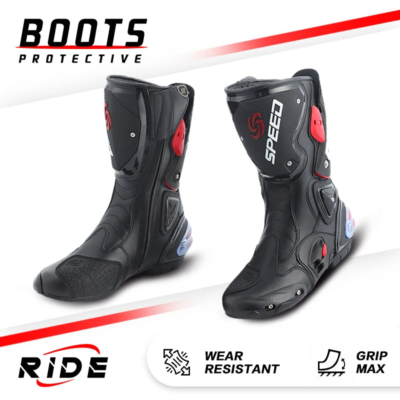 Professional Leather Motorcycle Boots With Rubber Outsole