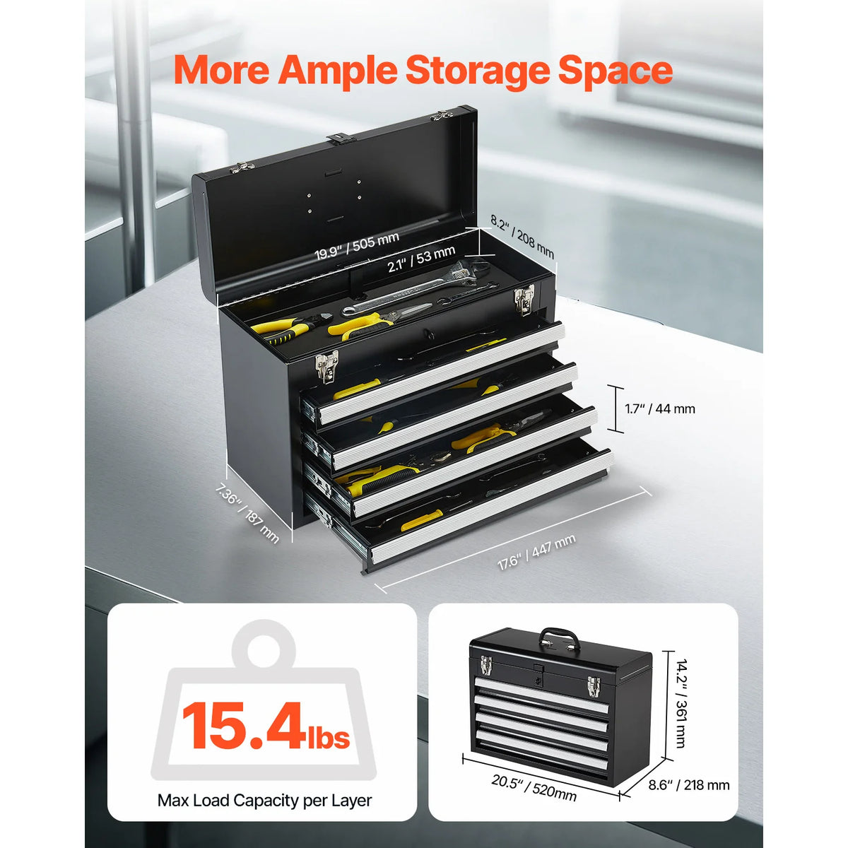 SucceBuy Portable Metal Tool Chest With Four Locking Drawers