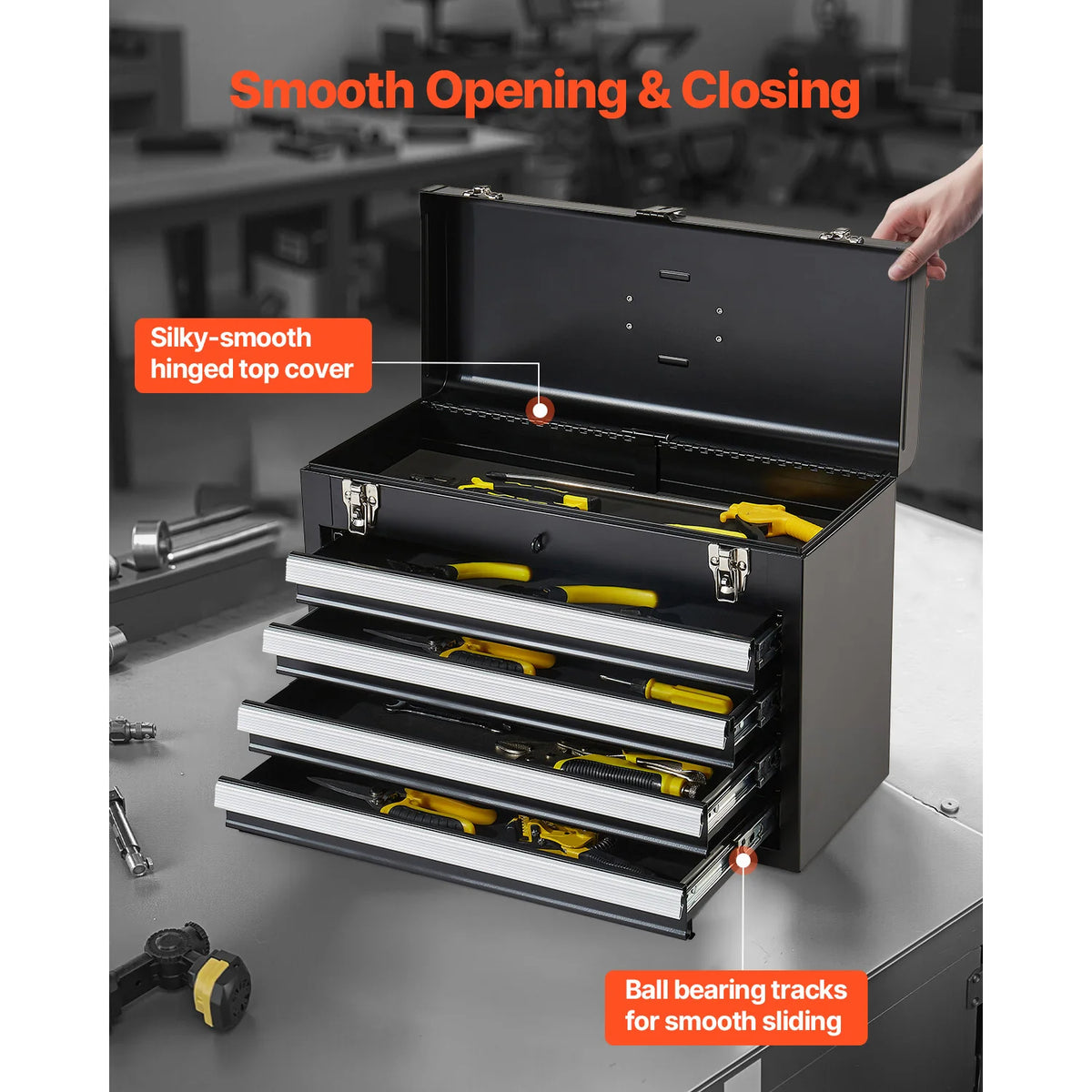 SucceBuy Portable Metal Tool Chest With Four Locking Drawers