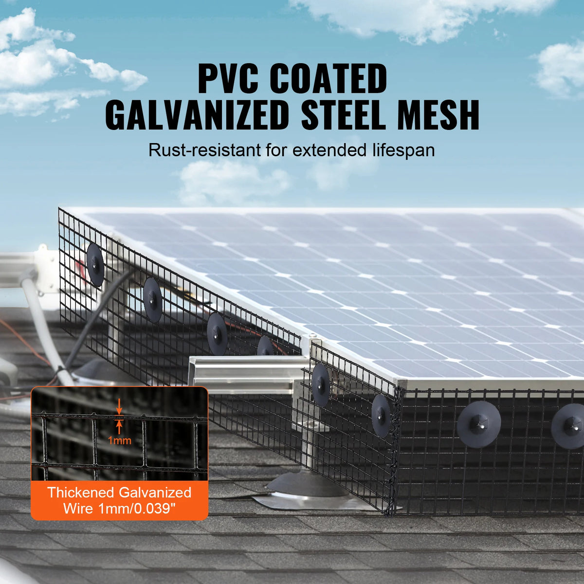 SucceBuy Solar Panel Bird Guard Critter Guard Roll Kit  Stainless Steel Fasteners Solar Panel Rustproof PVC Coating WireRollMesh