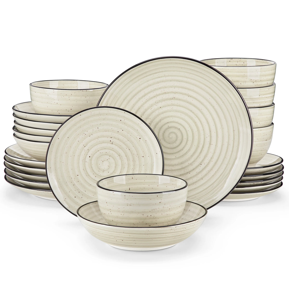 Vancasso 24/48 Piece Beige Plates Dinner Sets Ceramic Dinnerware Sets Handpainted Spiral With 6 Dinner Plate/Dessert/Soup/Bowl