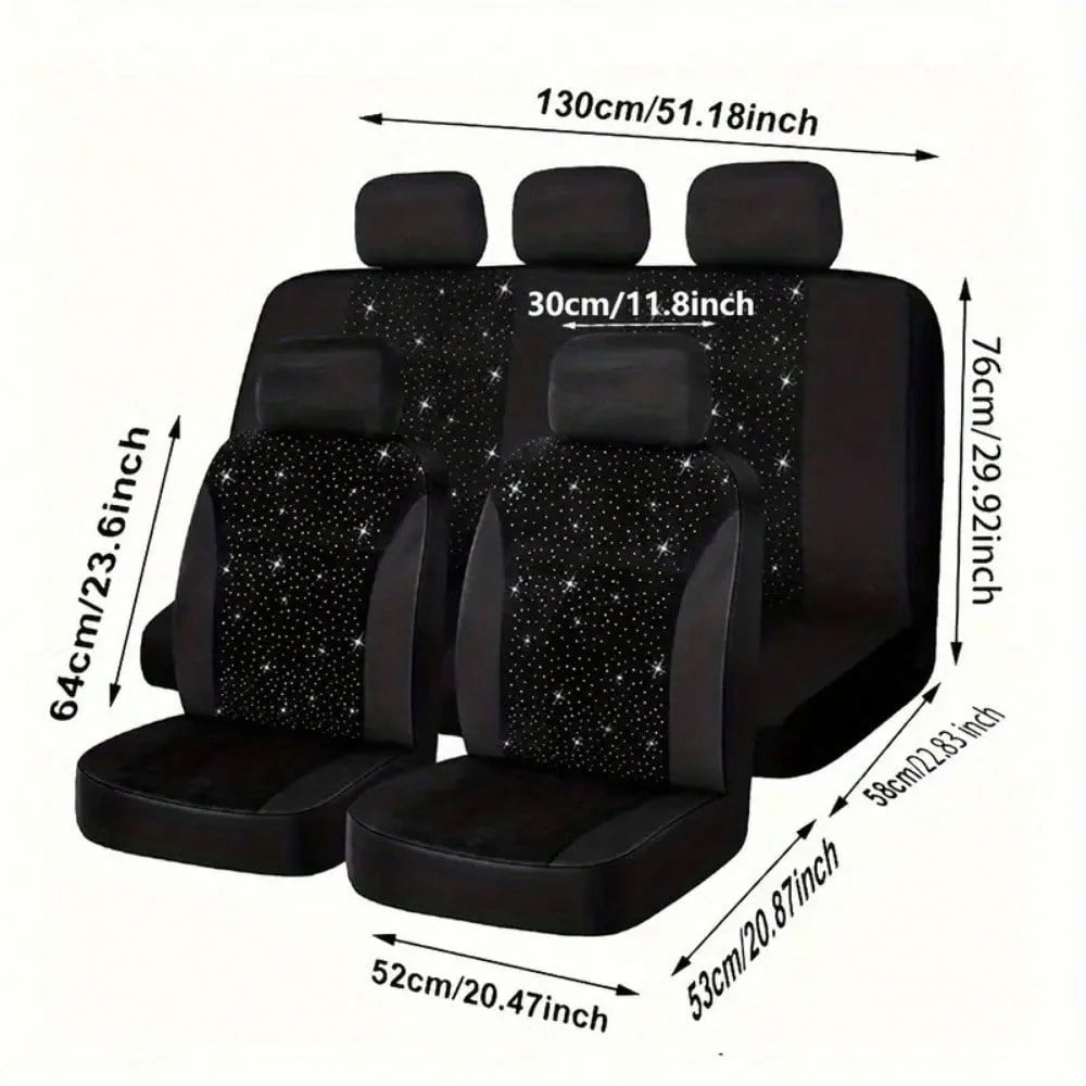 Complete Set of Five Shiny Car Seat Covers, Featuring Artificial Diamond Leather Designed for Women, Suitable for All Four Seasons, Enhancing The Interior of Ladies' Vehicles