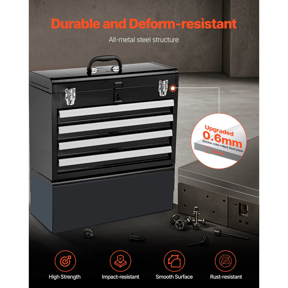 SucceBuy Portable Metal Tool Chest With Four Locking Drawers