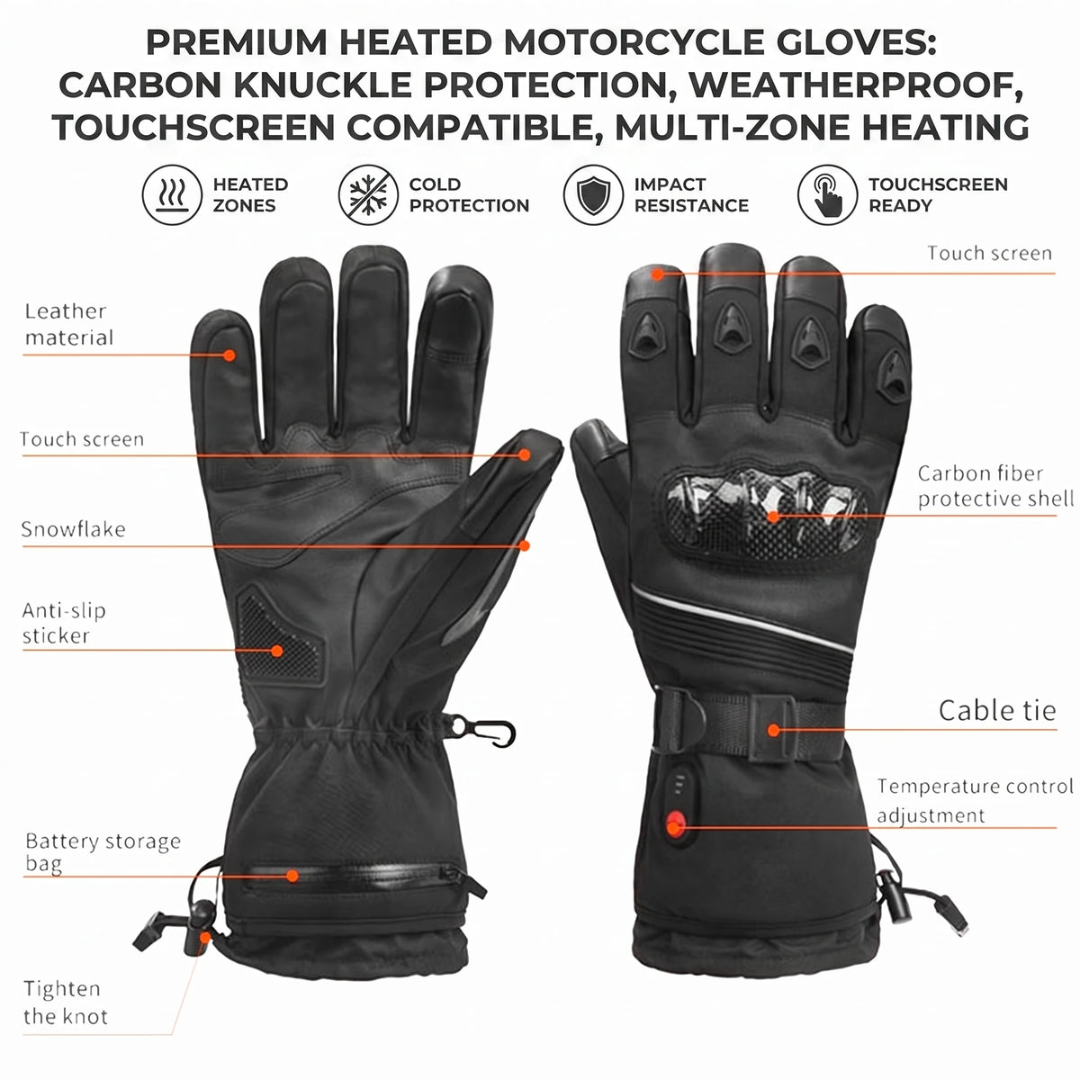 Rechargeable Heated Touchscreen Gloves For Motorcycle Skiing And Cycling