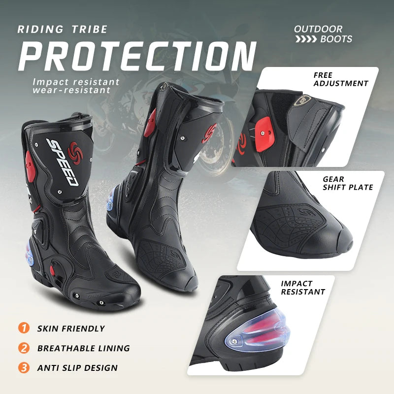 Professional Leather Motorcycle Boots With Rubber Outsole