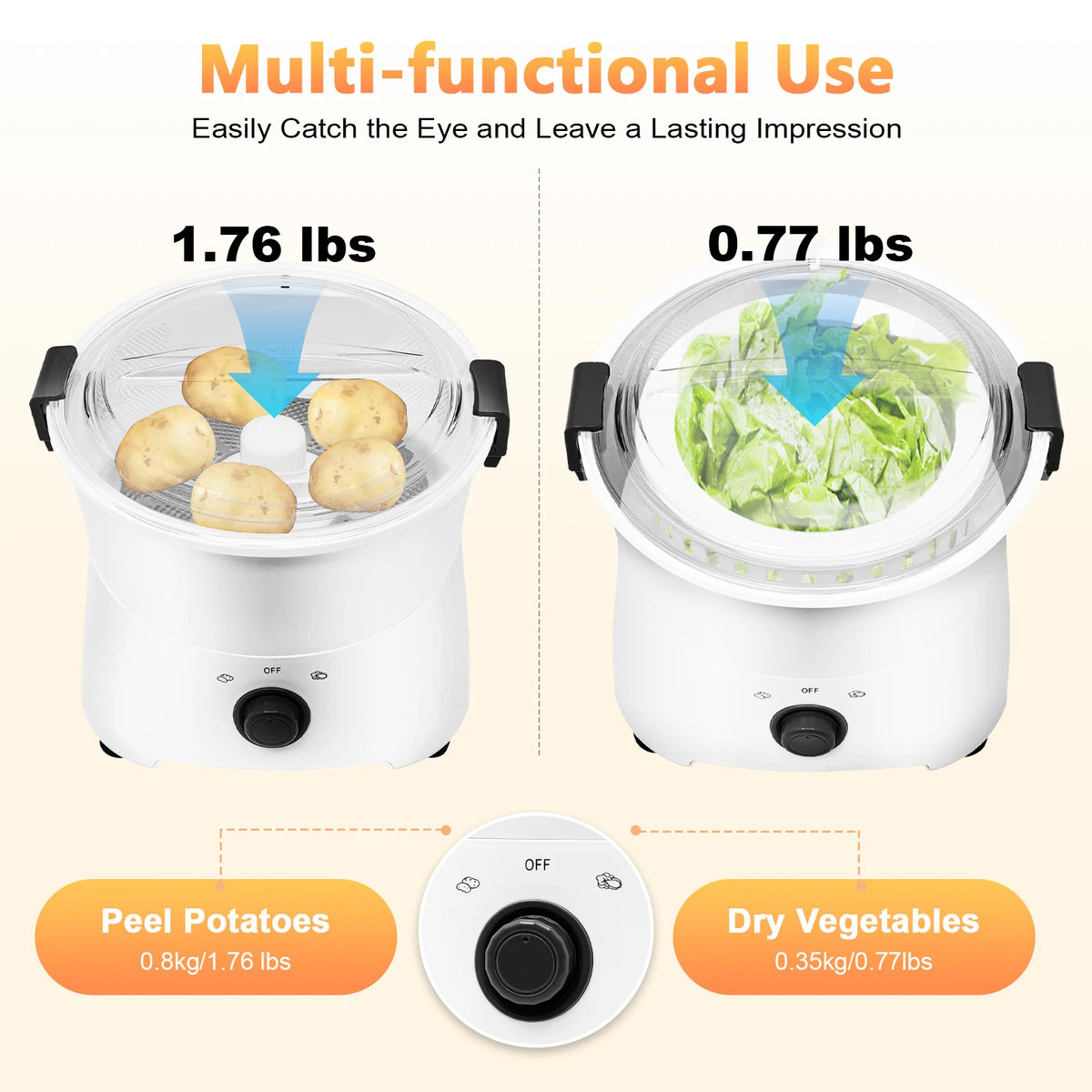 Automatic Electric Potato Peeler One Button Spinner 85W Kitchen Appliance