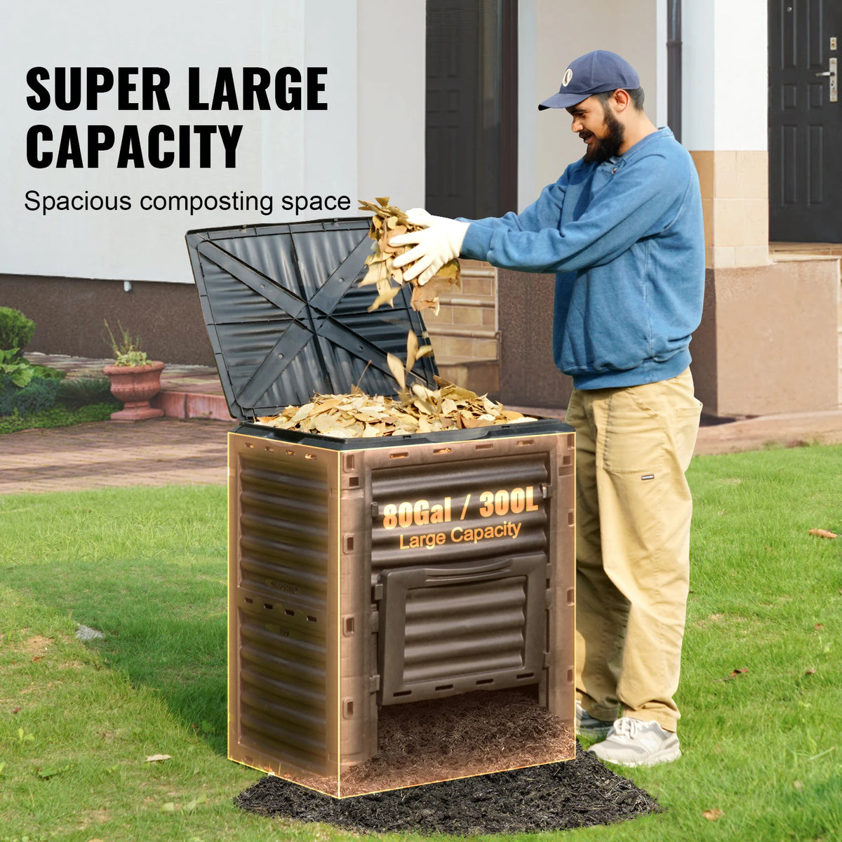 SucceBuy Garden Compost Bin BPA Free Composter Large Capacity Outdoor Composting Bin with Top Lid and Bottom Door Ample Space