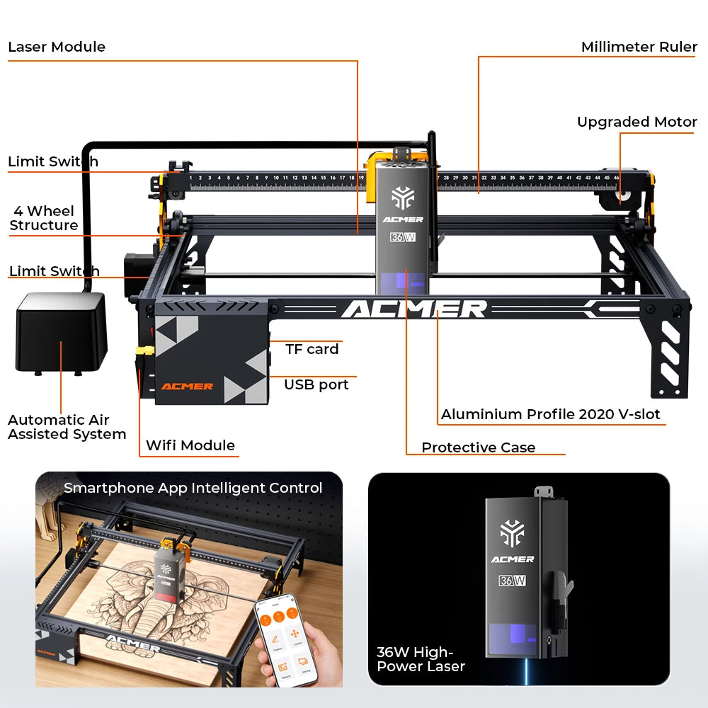 ACMER P1 S Pro Laser Engraver Cutter With Air Assist