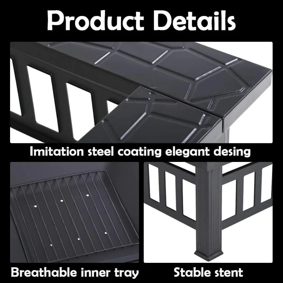 Outdoor Fire Pit 32 Inch Square Metal Firepit For Patio Wood Burning Fireplace Garden Stove With Charcoal Rack, Poker & Mesh Cov