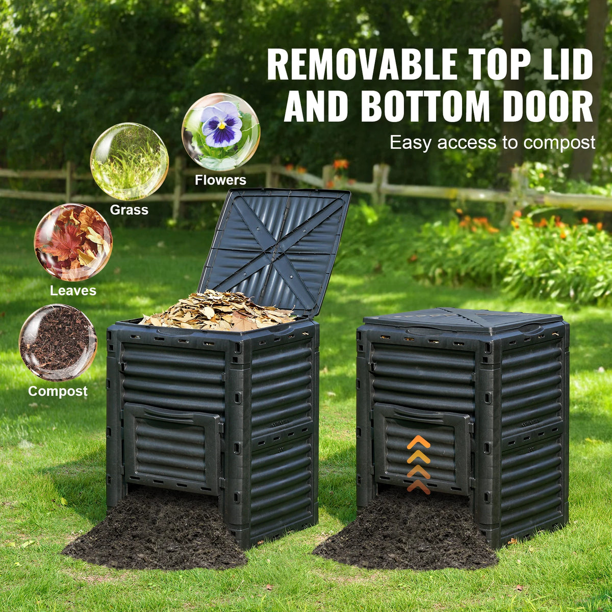 SucceBuy Garden Compost Bin BPA Free Composter Large Capacity Outdoor Composting Bin with Top Lid and Bottom Door Ample Space