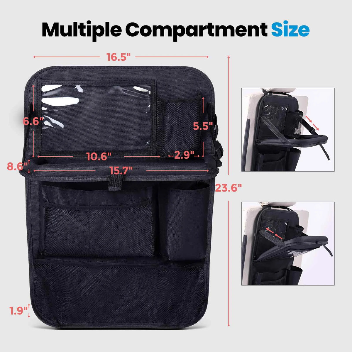 2X Car Seat Back Organizer Auto Back Seat Storage Bag with Foldable Table Tray Tablet Holder Tissue Box Car Accessories
