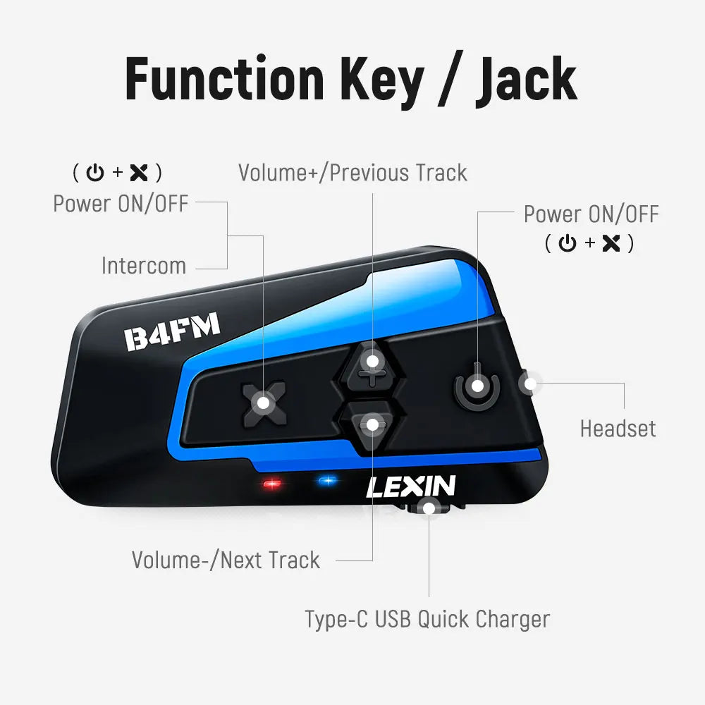 Lexin B4FM-X Bluetooth Motorcycle Helmet Intercom Headset